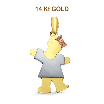 14K Tri Color Gold Girl Pendant 28mmX17mm 2.3 grams